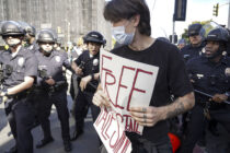 LAPD try to disperse protestors calling for a cease fire in Gaza, Several scuffles took place resulting in at least one arrest