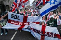 English Defence League (EDL) march through Westminster in a "Ban the Burka" protest against mosque building and sharia courts. London 31 July 2010.