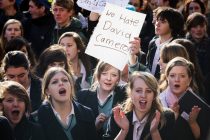 School pupils in Bristol protest against university fees.