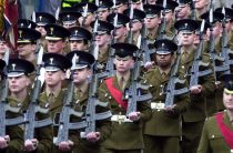 THE WELSH GUARDS MARCH THROUGH PEMBROKE,AFTER RECEIVING THE FREEDOM OF THE TOWN