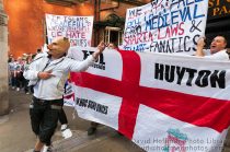 Claiming to be a non racist political movement he English Defence League form up in Bishopsgate to march to the mosque in Tower Hamlets. This was clearly intended as a provocation towards the largely Muslim population. In an echo of Mosely's march to Cable Street some 75 years earlier local residents of all colours and religions united in their opposition, forcing a ban on the march.

Despite being banned by the Home Office the EDL marched from Liverpool Street to Aldgate where a strong police presence held them back outside the borough boundary.

September 3, 2011