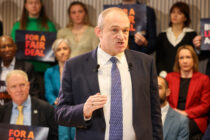 SIR ED DAVEY, the Liberal Democrat leader, delivers a speech in central London, advocating for British leadership on trade and defence. He calls for urgent action to strengthen ties with Europe, including by rejoining the EU customs union to boost the economy ahead of U.S. President-elect, DONALD TRUMP'S second term in the White House.