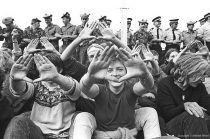 England,UK. 8.7.1983 Greenham Common. Women’s Peace Camp campaigners against cruise missiles after tearing down the fence around the Greenham Common Air Base. 

Copyright © 1983 Andrew Wiard.

T: +44 (0) 7973 219201
W: www.reportphotos.com