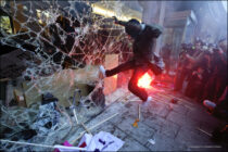 England, UK . 10.11. 2010. London. 30 Millbank. Demonstrators break into Tory Party HQ during student protest against proposed cuts to higher education and university funding.

Copyright © 2010 Andrew Wiard

T: +44 (0) 7973 219201
www.reportphotos.com