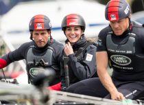 Catherine, Duchess of Cambridge visits the Land Rover BAR team  in Portsmouth and joins the team on board their training boat, as they run a training circuit on the Solent