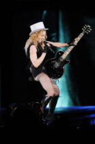 Madonna performs on stage in Hayarkon Park in Tel Aviv