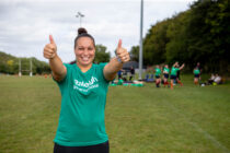 Harlequins and ex-England rugby player Shaunagh Brown is ‘signing’ for youth
expedition company Raleigh International as their first ever ambassador. To mark the occasion, Shaunagh is to be photographed on a rugby pitch at Medway RFC in Kent, the club where she started her career in rugby.. Photo by Matt Bristow.