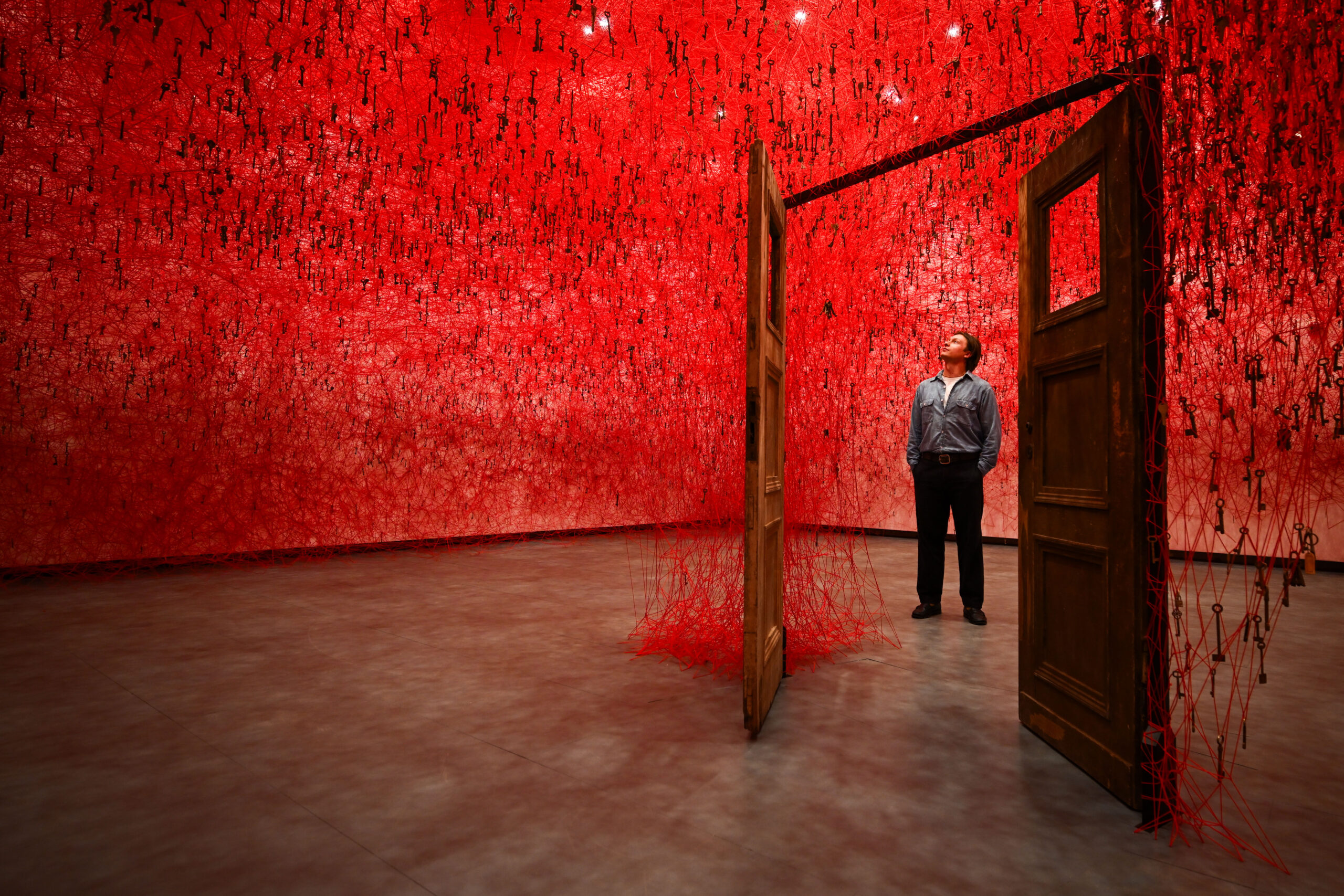 LONDON, ENGLAND - FEBRUARY 16: Threads of Life by Chiharu Shiota goes on display as part of a new exhibition at The Hayward Gallery on February 16, 2026 in London, England.