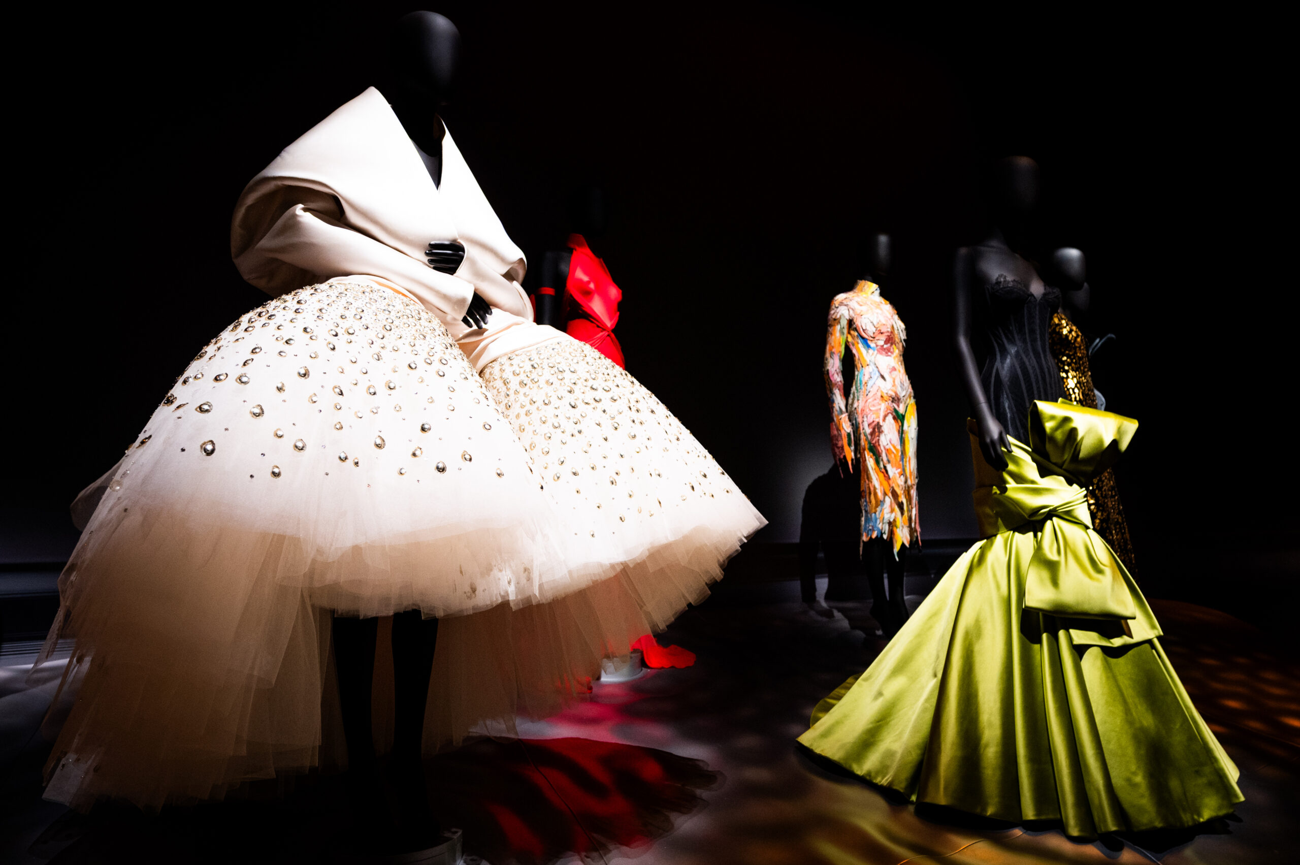 LONDON, ENGLAND - MARCH 24: A variety of evening dresses, corsets and wedding ensembles are displayed at the "Schiaparelli: Fashion Becomes Art" exhibition at The V&A on March 24, 2026 in London, England.