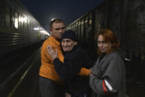 Andriy and Valeria with their father Alexander at Kherson Railway station waiting for the evacuation train to leave for Kyiv .

Life in Kherson after liberation

Kherson 30 November 2022