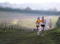 Pippa Roessler of Aldershot Farnham and Districtl and Ellen Weir of Hercules Wimbledon lead the U20 Women's race before finishing in first and second place in that order. 9th January 2022. At the Surrey Cross Country Championship, Denbies Vinyard, Surrey.