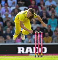 Oval, England. 3 July, 2023. Darcie Brown of Australia bowling during the Second Vitality IT20 match between England Women and Australia Women.