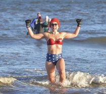 Swimmers took to the water in Portobello, including selfie takers, despite official ‘Loony Dooks’ being cancelled this year.
(c) Dave Johnston