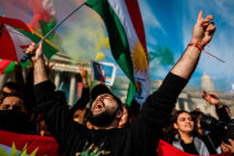 Iranian revolution demonstration in Trafalgar Square following the killing of Mahsa Amini and calling for Women Life Freedom as well as regime change.
