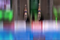Viktor Minibaev and Aleksandr Bondar of RUS in the Men’s 10m Synchro Platform at the World Series at the Aquatic Center, London.Photograph By Marc Aspland The Times