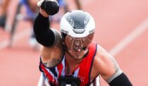 Joseph Townsend of Team GB wins the Men's 100m Wheelchair IT4 race during the Invictus Games Athletics at Lee Valley Athletics Centre, Edmonton. 11/09/2014