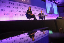 RACHEL REEVES, Chancellor of the Exchequer in conversation with KEITH ANDERSON, CEO Scottish Power at the annual CBI (Confederation of British Industry) conference held at Queen Elizabeth II Centre, Westminster, London.