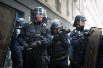 May 1, 2017 Paris - Less than one week before the election May Day labor demonstration. Protesters clashed with police throwing rocks and molotov cocktails; officers responded with tear gas, concussion grenades and plastic baton rounds. Five CRS (riot police) officers were wounded in the clashes, according to the Paris police prefecture. Reports of numbers of protesters injured have yet be reported. Phot credit Guilhem Baker.