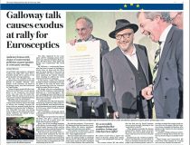 Queen Elizabeth II Conference Centre, London, UK. 19th February, 2016. An anti-EU rally in London came to a divisive conclusion after over a hundred people reportedly walked out as George Galloway took to the stage as the event's special guest speaker.
