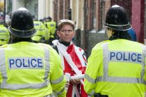 EDL members and supporters escorted by Police officers approach Rotherham Minster during Saturdays EDL rally in South Yorkshire in Rotherham Town Centre
May 10 2014
Image © Paul David Drabble
www.pauldaviddrabble.co.uk