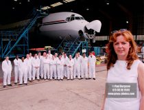 Gabby Joyce with AIRCRAFT maintenance technicians preparing for the Farnborough International Airshow