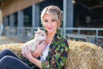 TV presenter for Channel 5 Helen Skelton with lamb for Springtime on the Farm