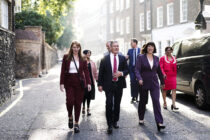 Labour leader Sir Keir Starmer arriving with his shadow cabinet in central London for their first meeting.
