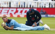 LONDON, England. June 25: Ben Stokes of England going eating a banana during ICC Cricket World Cup between England and Australia at the Lord's Ground on 25 June 2019 in London, England.