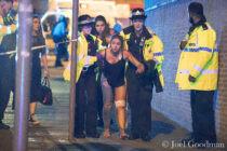 © Joel Goodman - 07973 332324 . 22/05/2017. Manchester, UK. Wounded people on Hunts Bank outside Victoria Station and the stairs leading to the Manchester Arena . Police and other emergency services are seen near the Manchester Arena after reports of an explosion. Police have confirmed they are responding to an incident during an Ariana Grande concert at the venue. Photo credit : Joel Goodman