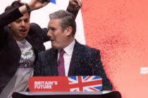 LIVERPOOL, ENGLAND - OCTOBER 10: Sir Keir Starmer the leader of the Labour Party is interrupted by a protester while delivering his speech to conference on October 10, 2023 in Liverpool, England. Labour leader Sir Keir Starmer will later address delegates and party members at the annual Labour Party