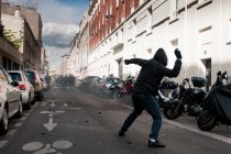 May 1, 2017 Paris - Less than one week before the election May Day labor demonstration. Protesters clashed with police throwing rocks and molotov cocktails; officers responded with tear gas, concussion grenades and plastic baton rounds. Five CRS (riot police) officers were wounded in the clashes, according to the Paris police prefecture. Reports of numbers of protesters injured have yet be reported. Phot credit Guilhem Baker.
