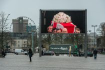 21/04/2013 Baroness Thatcher funeral as seen on the big TV screen Plymouth.