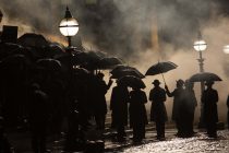 A fight scene breaks out as protesters clash with police on the steps of St George’s Hall. Peaky Blinders start filming in Liverpool, at St George’s Hall, as season 6 gets underway, pictured in Liverpool city centre, March 4 2021.