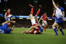 Josh Adams of Wales scoring a try against Italy, Guinness six nations championship 2020. Pic by Andrew Orchard/Andrew Orchard sports photography
