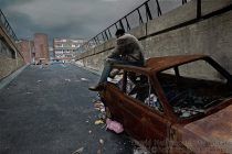 Unemployed youth hanging out on North Peckham council housing estate, London.