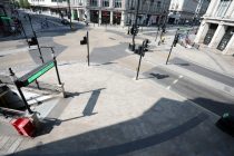 Day Nineteen of Lockdown in London. The junction of Oxford Street and Regent Street, by Oxford Circus tube station, on Easter Saturday. It is the first public holiday of the year, and many people enjoy the long weekend by going out and about or on holiday, but this year the country is on lockdown due to the COVID-19 Coronavirus pandemic. People are not allowed to leave home except for minimal food shopping, medical treatment, exercise - once a day, and essential work. COVID-19 Coronavirus lockdown, London, UK, on April 11, 2020