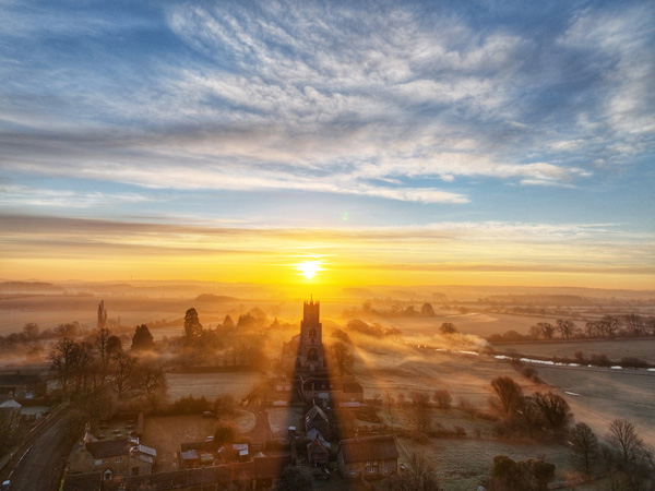 A beautiful sunrise after overnight frost and mist near the Church of St Mary and All Saints, in Fotheringhay, Northamptonshire, UK, on January 12, 2022
Fotheringhay was where King Richard III was born, and also where Mary Queen of Scots was executed.