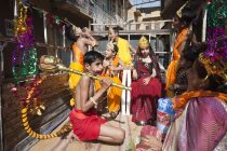 Jaisalmer, Rajasthan, Indian. 15th April 2014. Children take part in the Hanuman Jayanti festival in the narrow streets of Jaisalmer, Rajasthan. The celebration occurs on the 15th day of the Shukla Paksha during the month of Chaitra in the Hindu calendar. // Lee Thomas, Flat 47a Park East Building, Bow Quarter, 60 Fairfield Road, LONDON, E3 2UT. Tel. 077 8414 2973. Email: leepthomas@gmail.com  www.leept.co.uk
